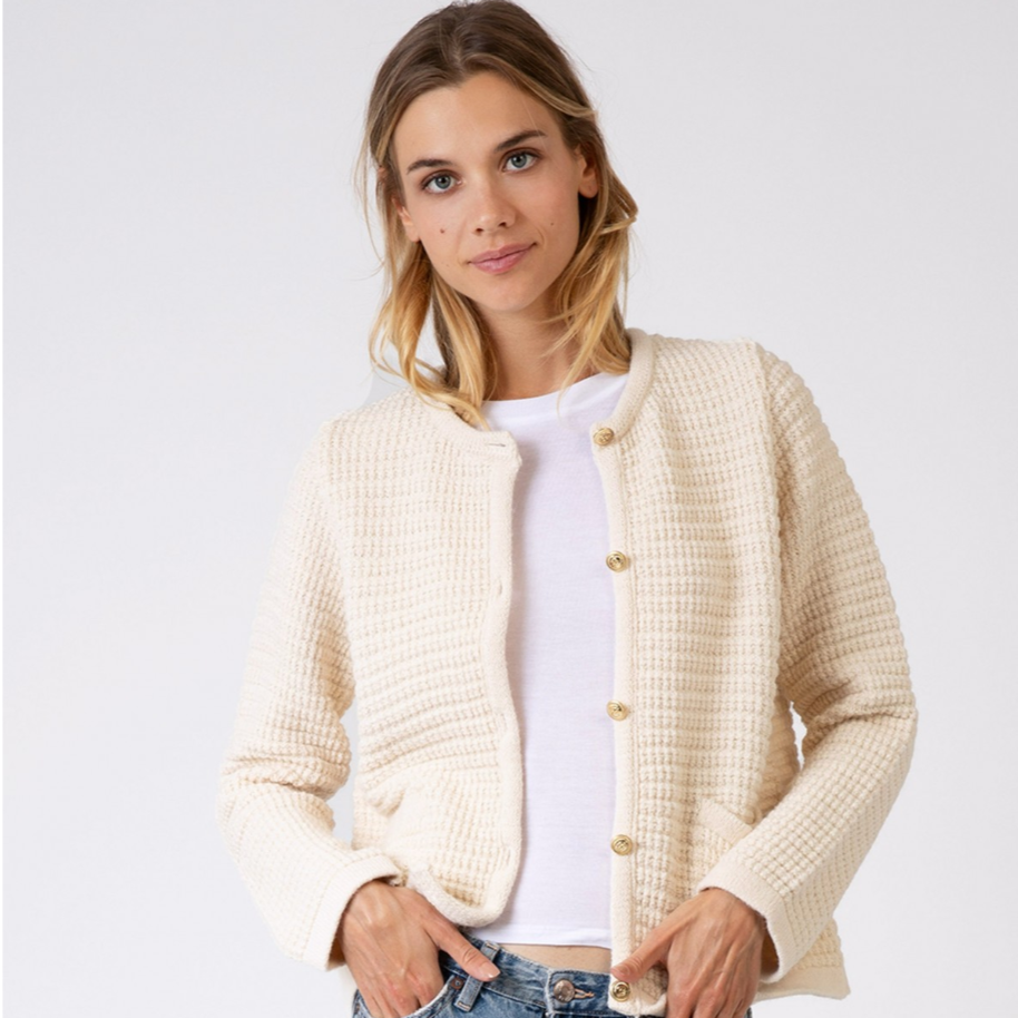 BOUCLÉ KNIT CARDIGAN - Ecru