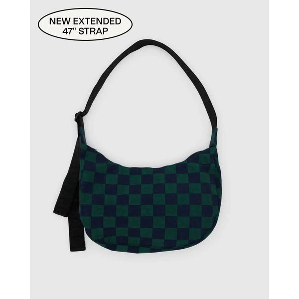 Baggu Medium Nylon Crescent Bag - Navy Green Check