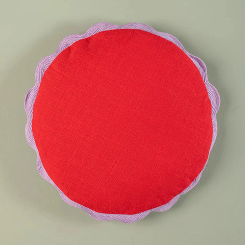 Scarlet Round Block Colour Cotton Cushion