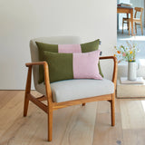 Double Colour Block Linen Cushion - Dusky/Jungle