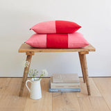 Double Colour Block Linen Cushion - Cherry/Rose