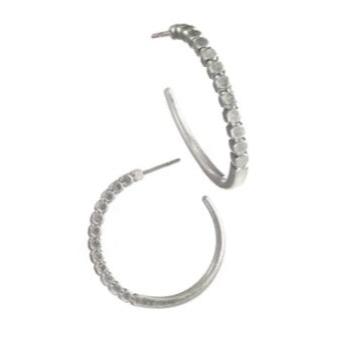 Hoops W/Flat Work Circle Detail - Worn Silver