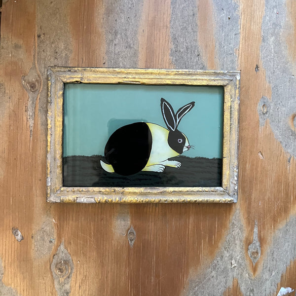 Vintage Glass Framed Paintings - Animal -  Rabbit - Small