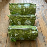 Quilted Wash Bag - Emerald Green Floral