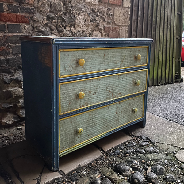 Vintage Painted Rattan Chest of Drawers