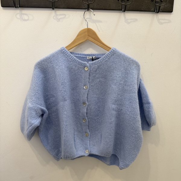 Cropped Mohair Short Sleeve Cardigan - Pale Blue