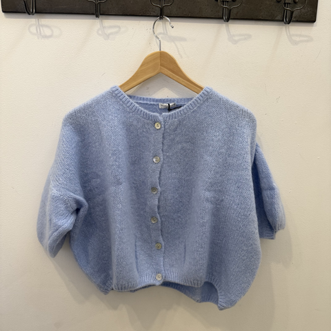 Cropped Mohair Short Sleeve Cardigan - Pale Blue