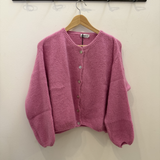 Cropped Mohair Long Sleeve Cardigan - Bubblegum Pink