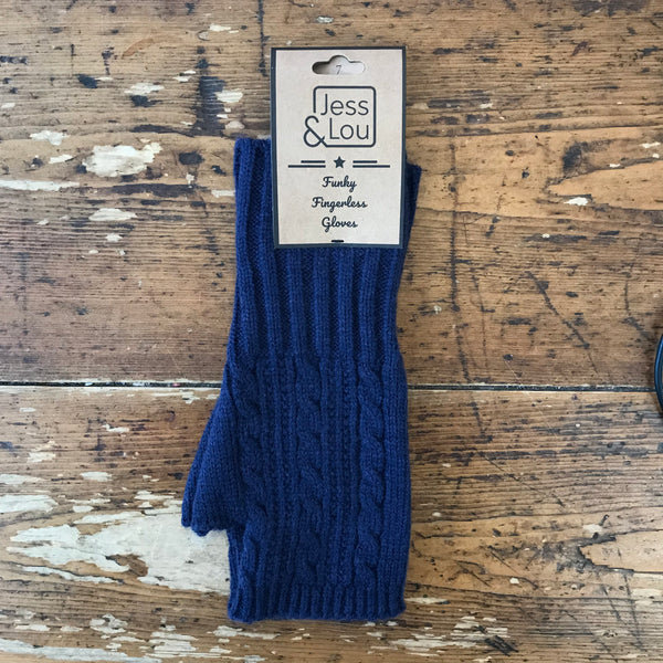 Jess & Lou Cable Knit Fingerless Gloves - Navy