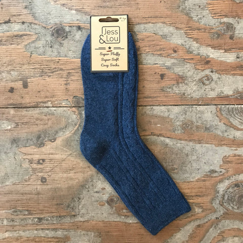 Jess & Lou Cable Knit Ladies Socks - Blue