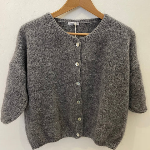 Cropped Sleeve Mohair Cardigan - Grey