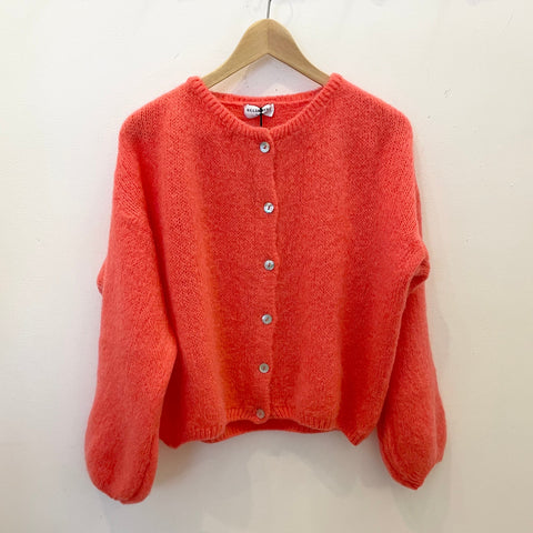 Long Sleeve Mohair Cardigan - Coral