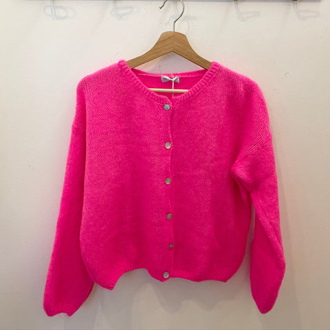 Long Sleeve Mohair Cardigan Neon Pink