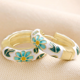 White Cloisonna Hoop Earrings in Gold - Lisa Angel