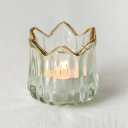 Decorative Glass Tea Light Holder with Gold Rim