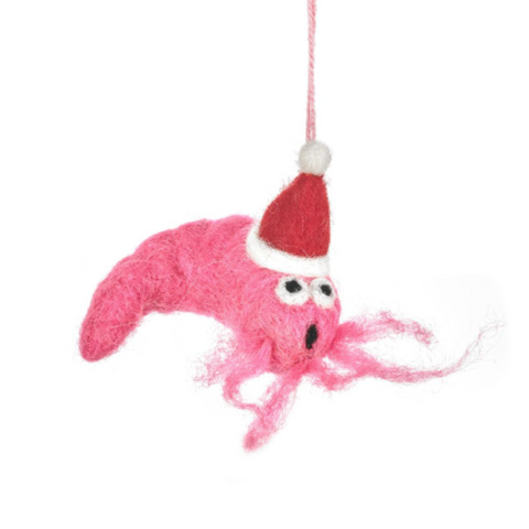 Handmade Felt Festive Prawn Hanging Christmas Decoration