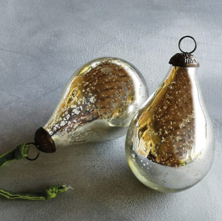 Antique Silver Glass Pear Decoration