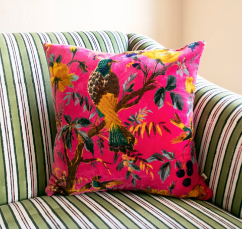 Ian Snow Bird of Paradise Cushion - Coral