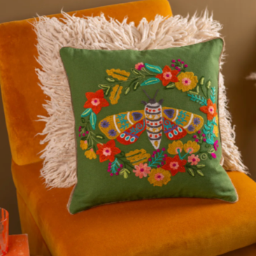 Ian Snow Floral Embroidered Cushion Cover