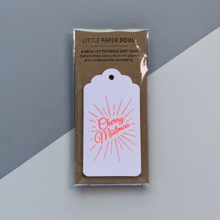 6 Letterpress Gift Tags - Cherry Mistmas