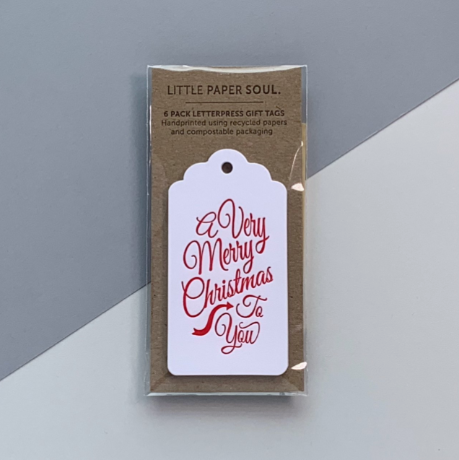 6 Letterpress Gift Tags - A Very Merry Christmas