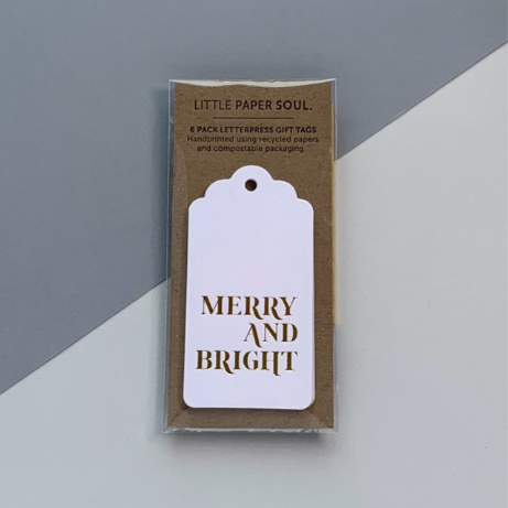 6 Letterpress Gift Tags - Merry and Bright