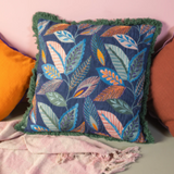 Ian Snow Denim Blue Leaves Embroidered Cushion