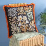 Ian Snow Jet Black Embroidered Botanical Cushion