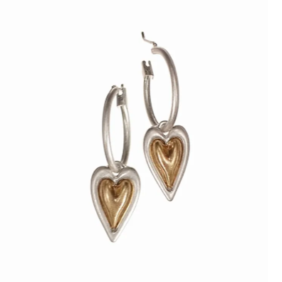 Two Tone Heart on Silver Hoop - Worn Silver/Gold