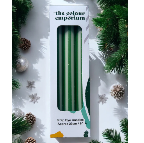 Green & Gold Pinstripe Dip Dye Dinner Candles Trio