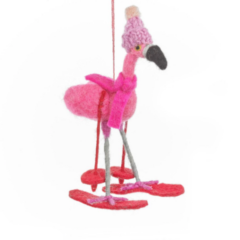 Skiing Flamingo Hanging Decoration