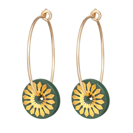 One & Eight Forest Green and Gold Blossom Earrings