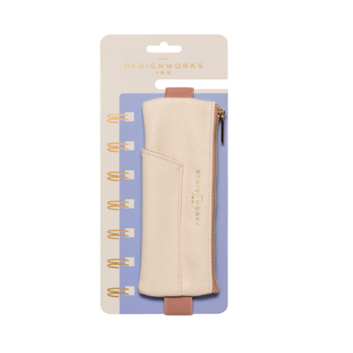 DesignWorks Vegan Leather Pen Pouch - Cream & Taupe