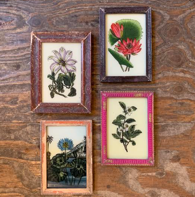 Vintage Glass Framed Floral Paintings - Small