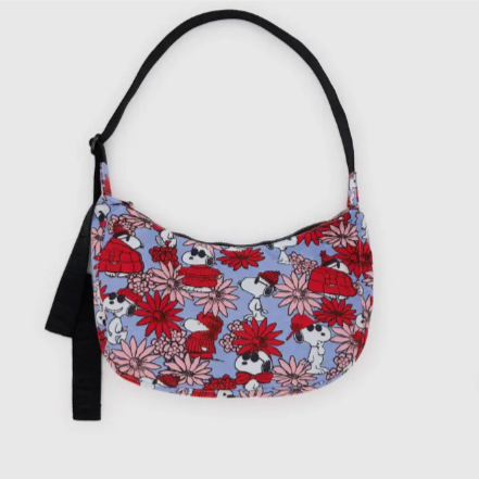 Baggu Medium Nylon Crescent Bag - Floral Snoopy