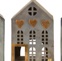 Metal House with Tealight Holder - Hearts