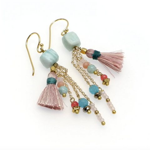 Amazonite Tassel Drop Earrings