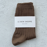 Le Bon Shoppe Her Cotton Ribbed Socks - Dark Tan