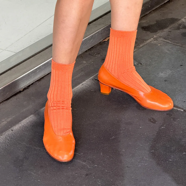 Le Bon Shoppe Her Cotton Ribbed Socks - Tangerine