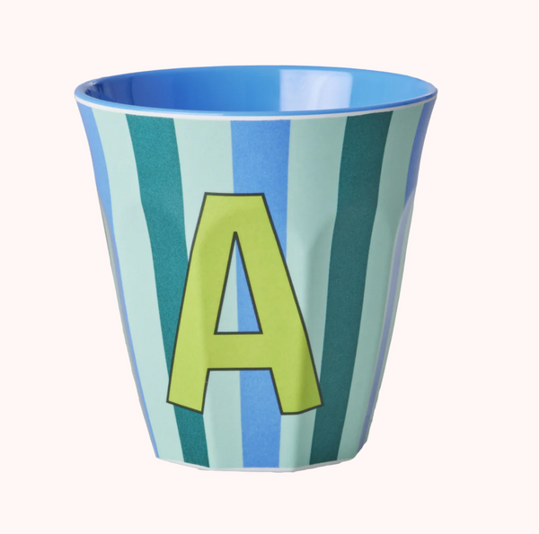 Stripe Melamine Blue Alphabet Cups - A to Z