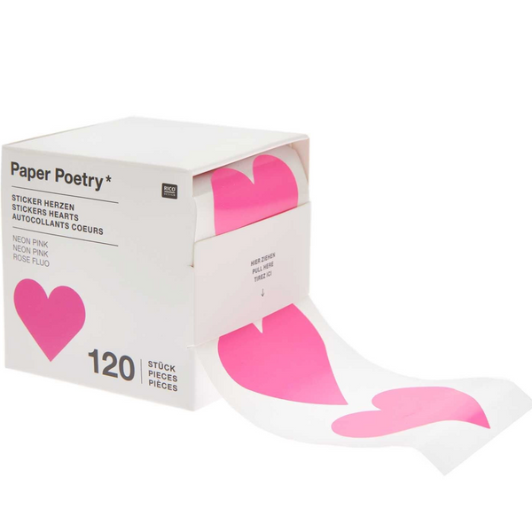 Paper Poetry Heart Stickers - Neon Pink