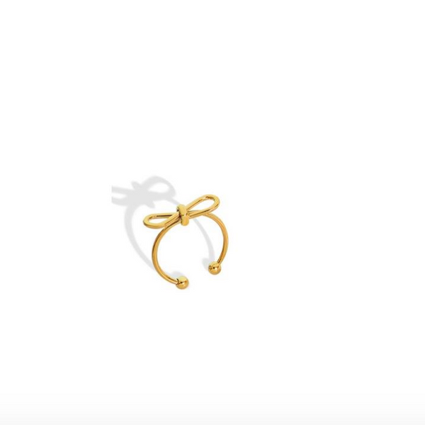 White Leaf Bow Ring in Gold