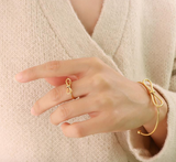 White Leaf Bow Ring in Gold