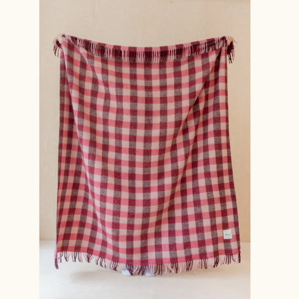 Tbco Recycled Wool Blanket - Pink Waffle Gingham