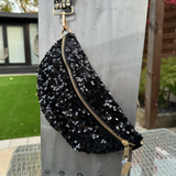 Black Sequin Crossbody Bag with 2 straps