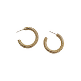 White Leaf Textured Hoop Earring - Gold