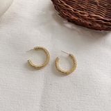 White Leaf Textured Hoop Earring - Gold