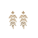 White Leaf Textured Branches Earring - Gold