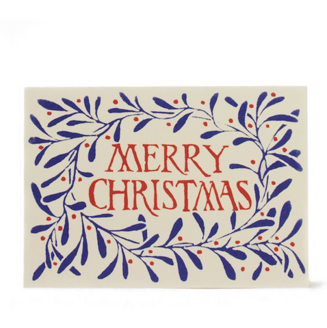 Happy Christmas Wreath Blue Cards, Pack of 10