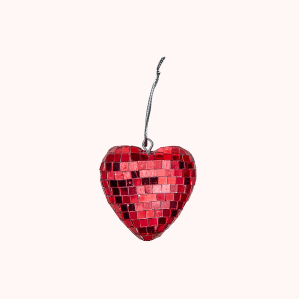 Disco Ball In Heart Shape Red - Small